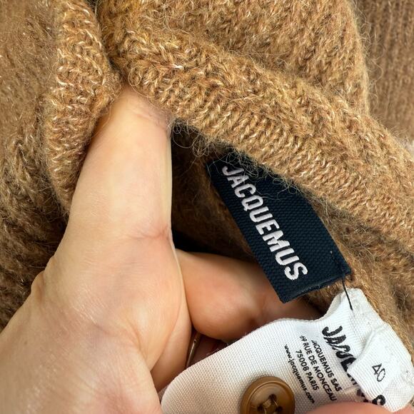 Jacquemus La Maille Pau Alpaca Wool Blend Ribbed Cardigan Italy Brown Size 40/L - Picture 4 of 8